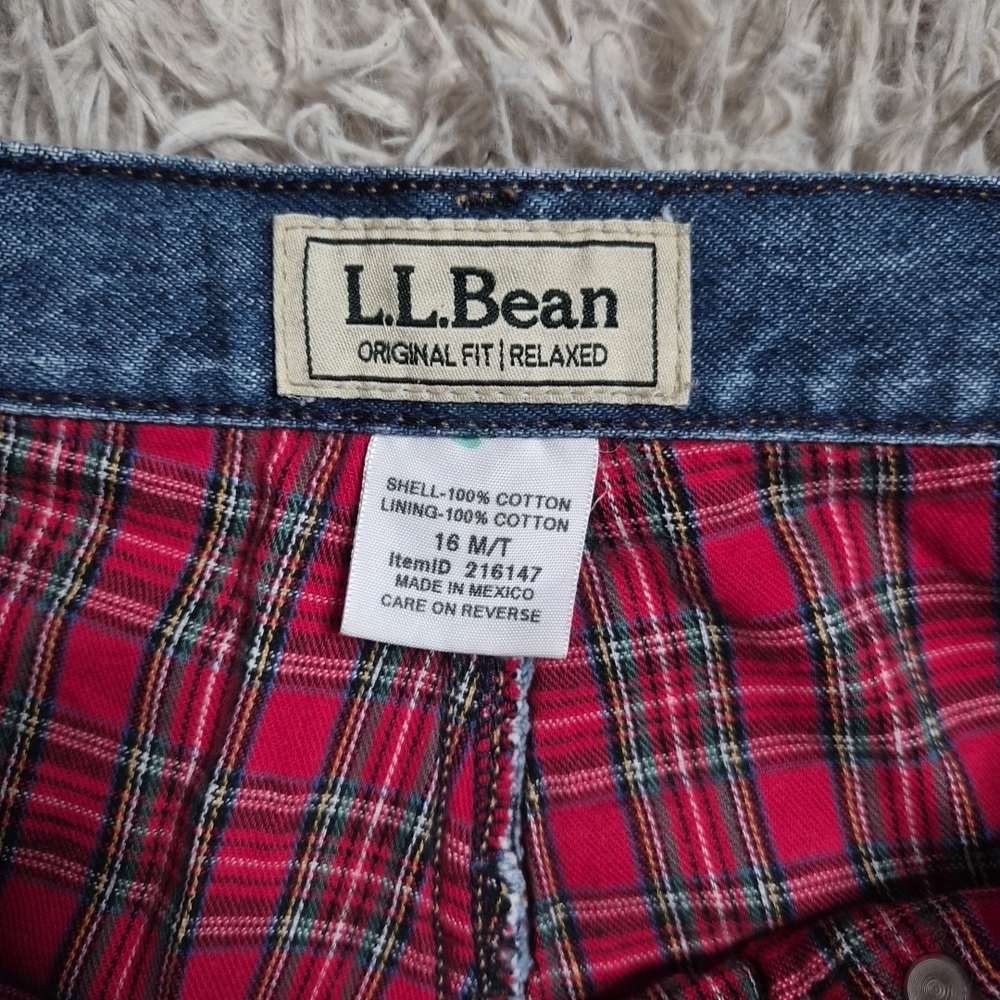 Vintage LL Bean Jeans Red Plaid Flannel Lined Blue Denim Original Fit Relaxed ✨️ - Picture 5 of 15